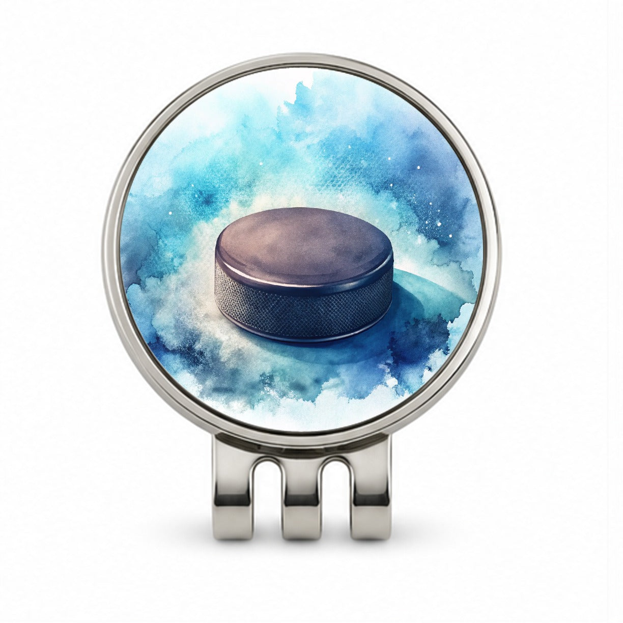 Hockey Puck On Ice Watercolor Golf Hat Clip with Ball Marker