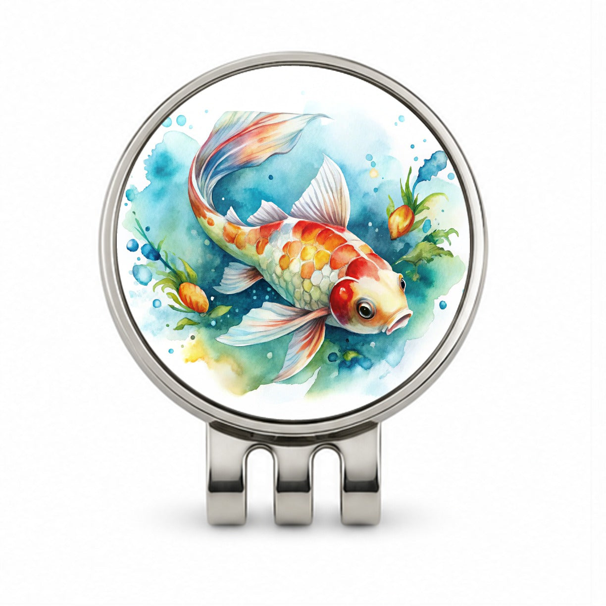 Koi Fish Watercolor Golf Hat Clip with Ball Marker