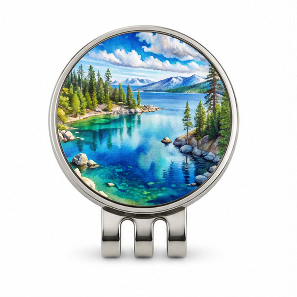 Lake Tahoe California Watercolor Golf Hat Clip with Ball Marker