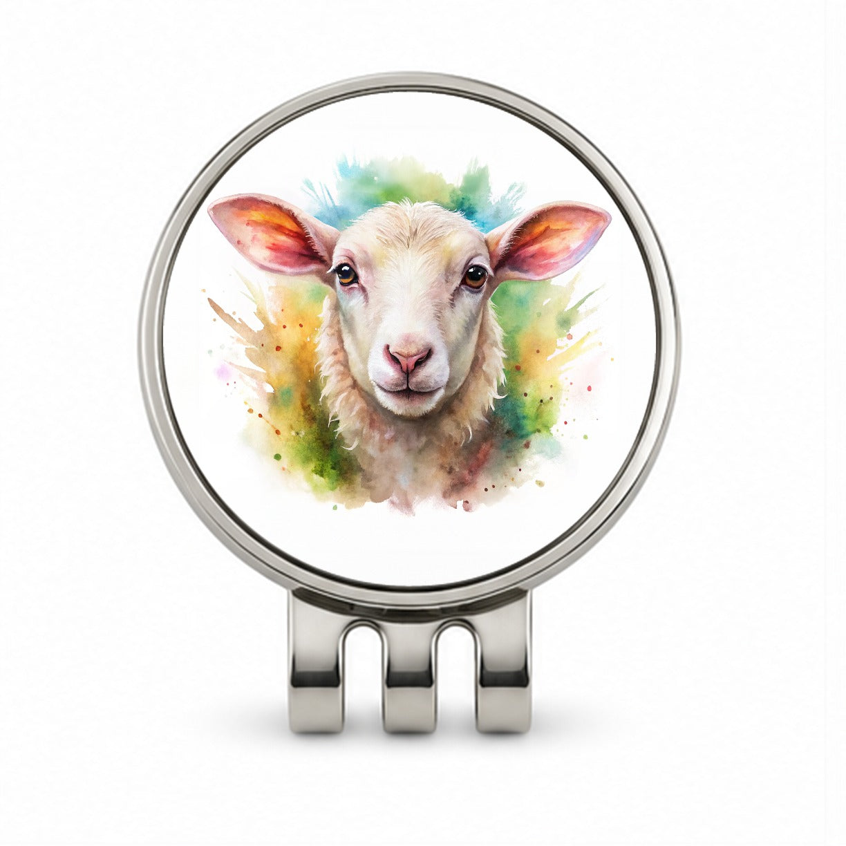 Lamb Face Watercolor Golf Hat Clip with Ball Marker