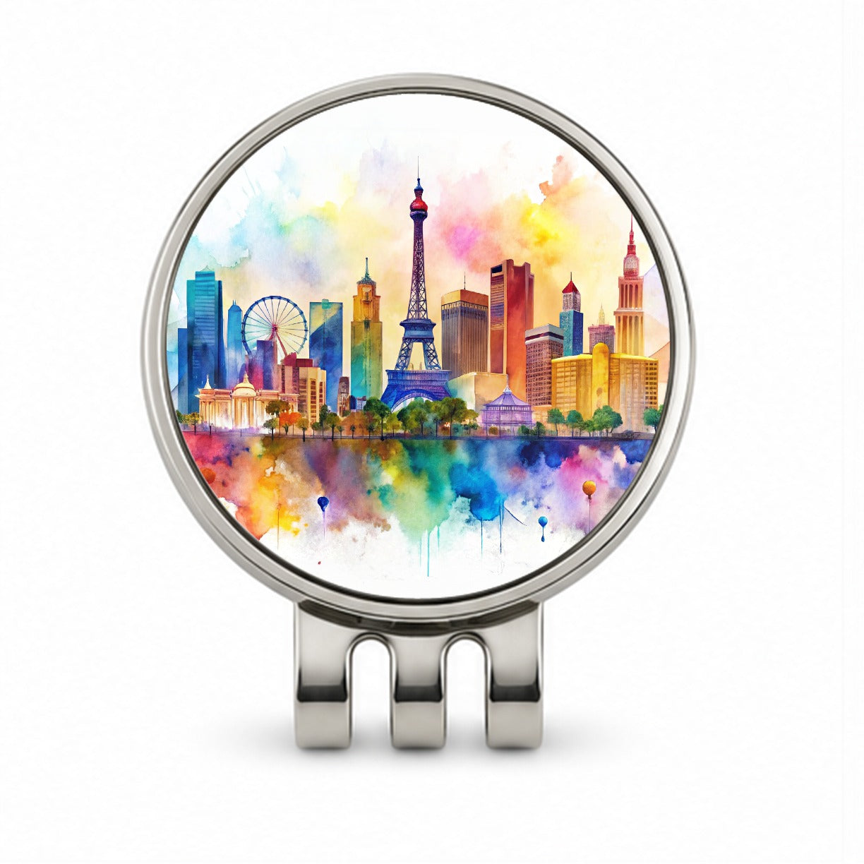 Las Vegas Nevada Watercolor Golf Hat Clip with Ball Marker
