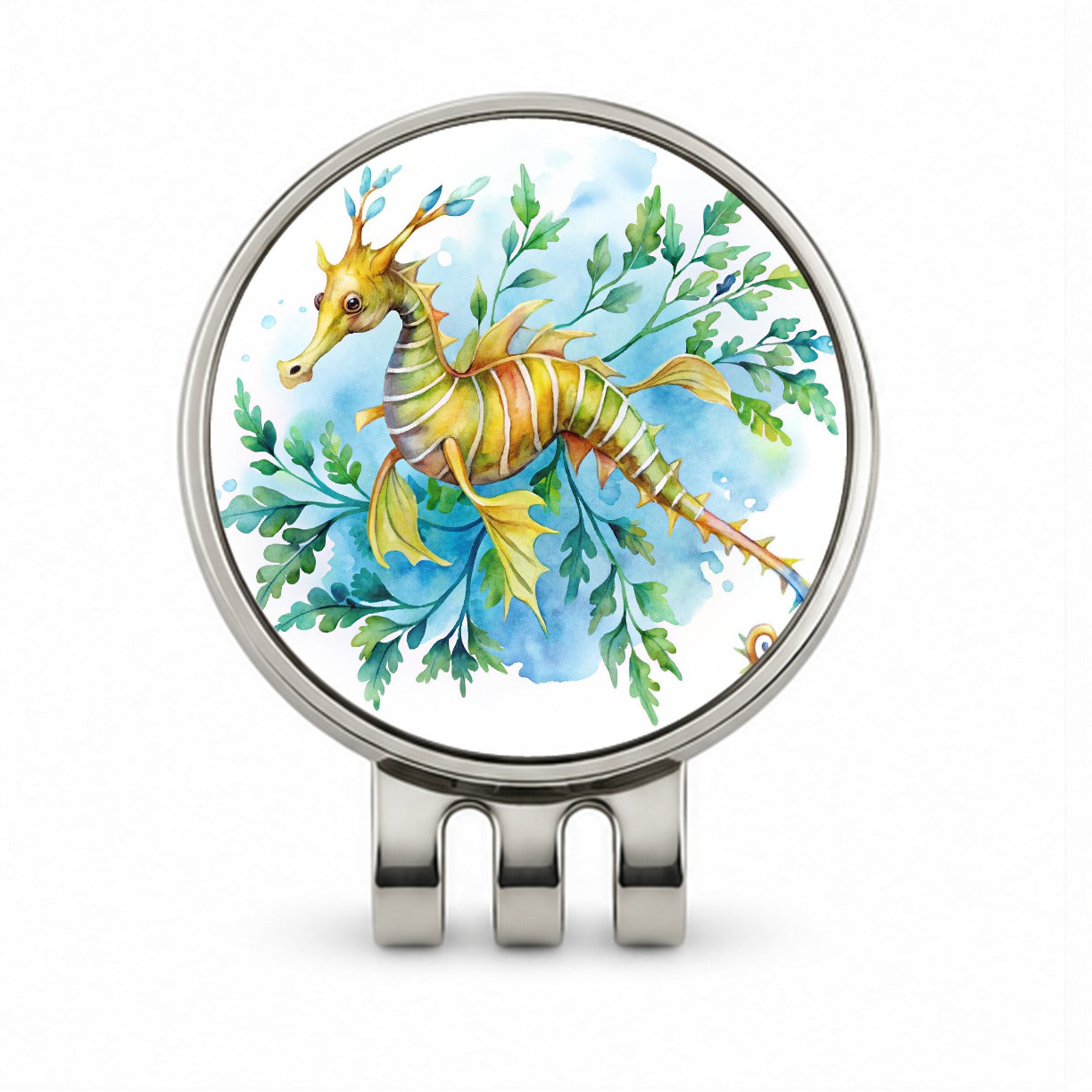 Leafy Seadragon Swimming Watercolor Golf Hat Clip with Ball Marker