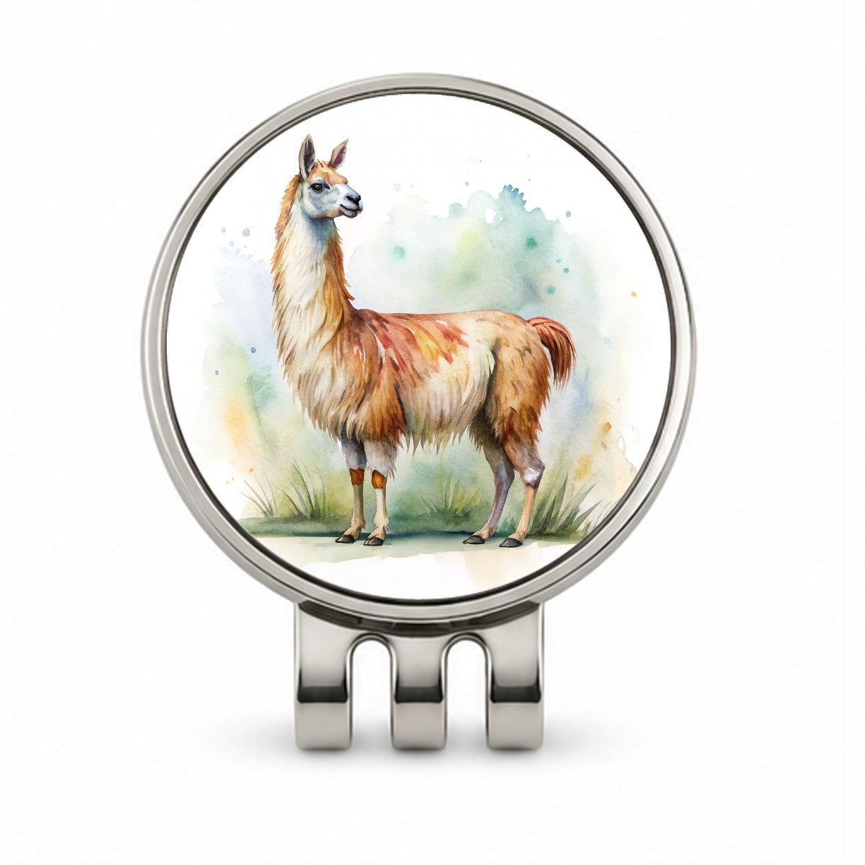 Llama Standing Watercolor Golf Hat Clip with Ball Marker