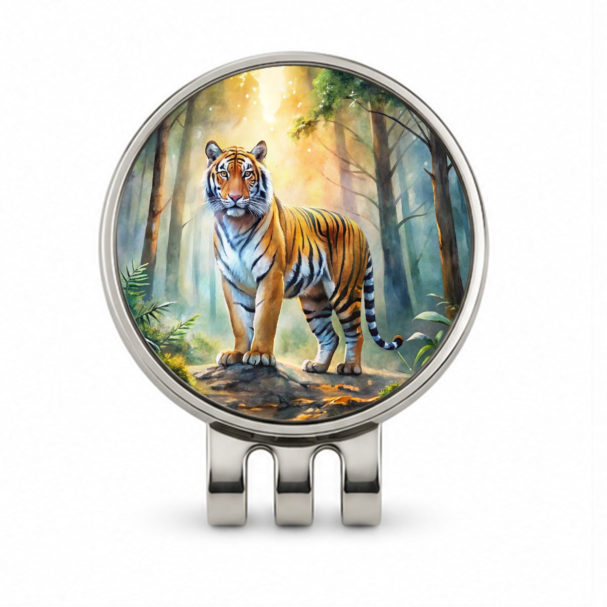 Majestic Tiger Standing In Forest Watercolor Golf Hat Clip with Ball Marker