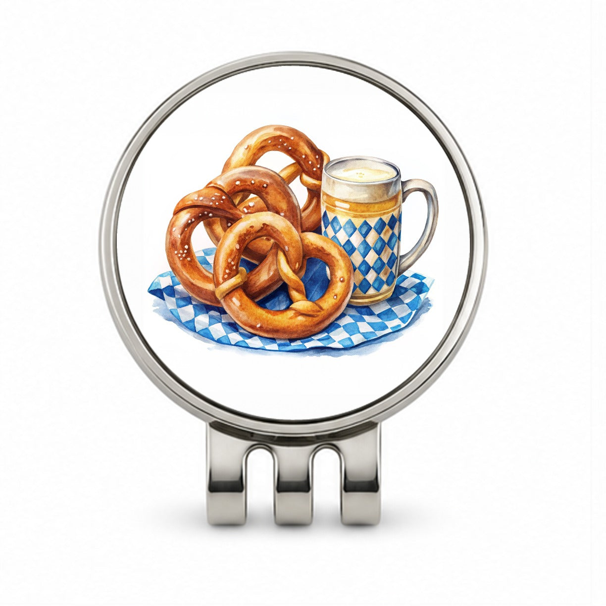 Oktoberfest German Pretzels Watercolor Golf Hat Clip with Ball Marker