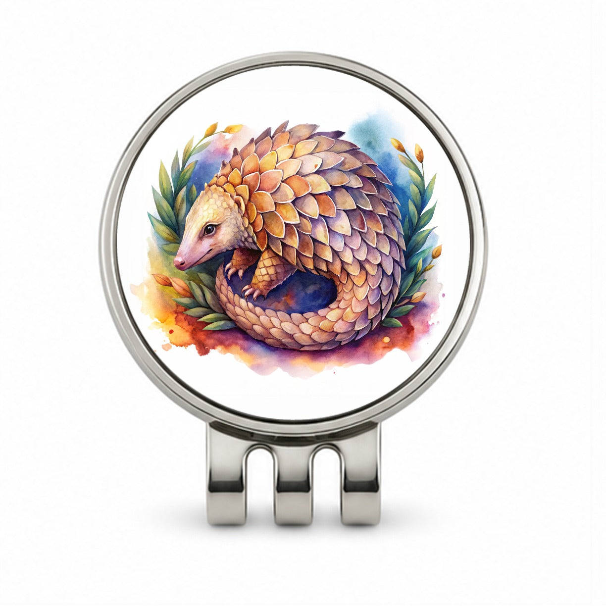 Pangolin Watercolor Golf Hat Clip with Ball Marker