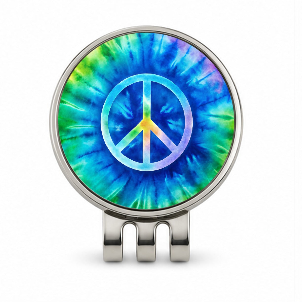 Peace Symbol Rainbow Hippie Tie Dye Background Golf Hat Clip with Ball Marker