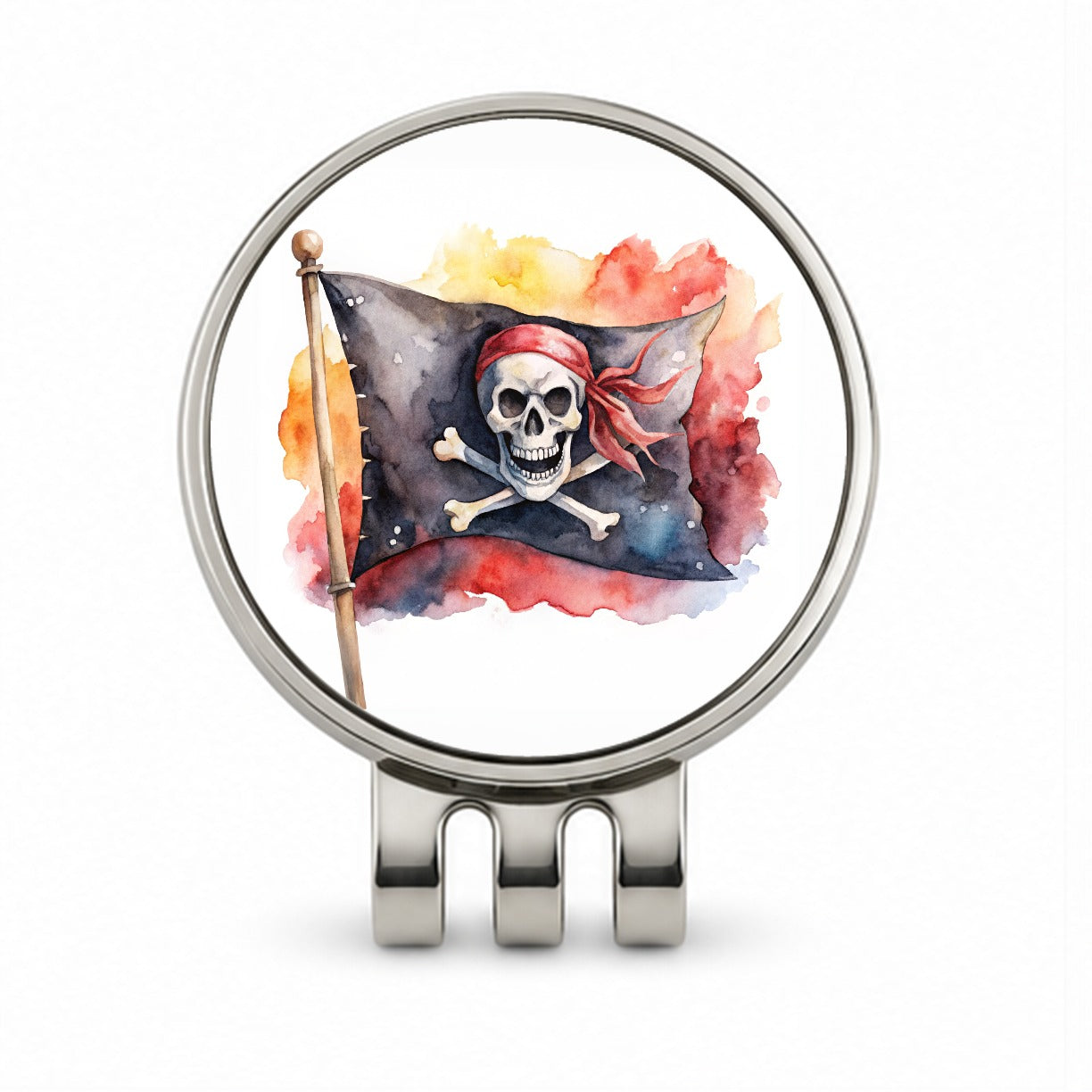 Pirate Jolly Roger Skull Crossbones Flag Watercolor Golf Hat Clip with Ball Marker