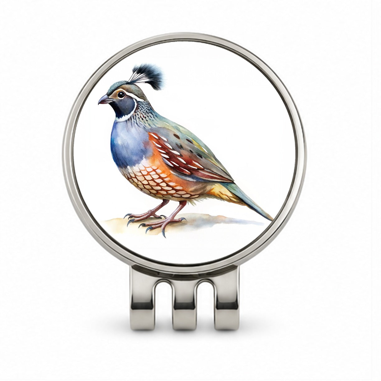 Quail Watercolor Golf Hat Clip with Ball Marker