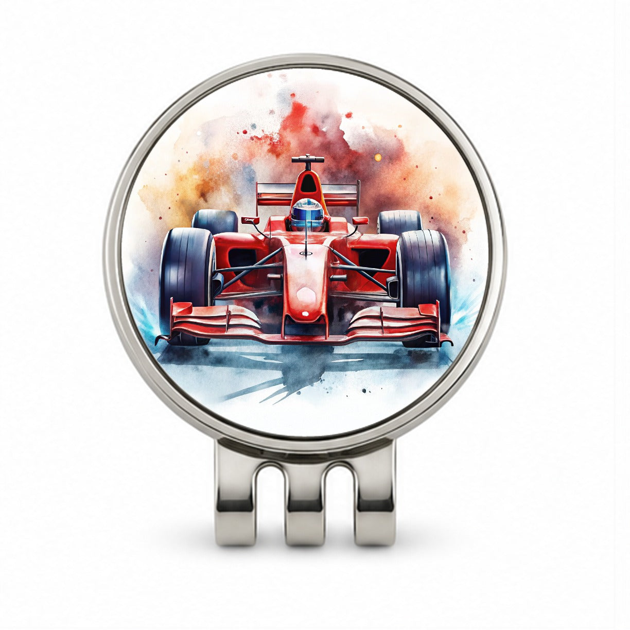 Red Sports Racing Car Watercolor Golf Hat Clip with Ball Marker