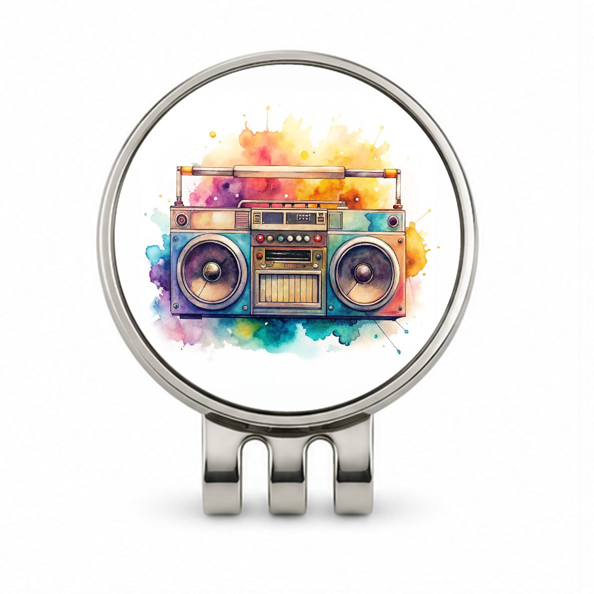 Retro Boom Box Radio Cassette Player Watercolor Golf Hat Clip with Ball Marker