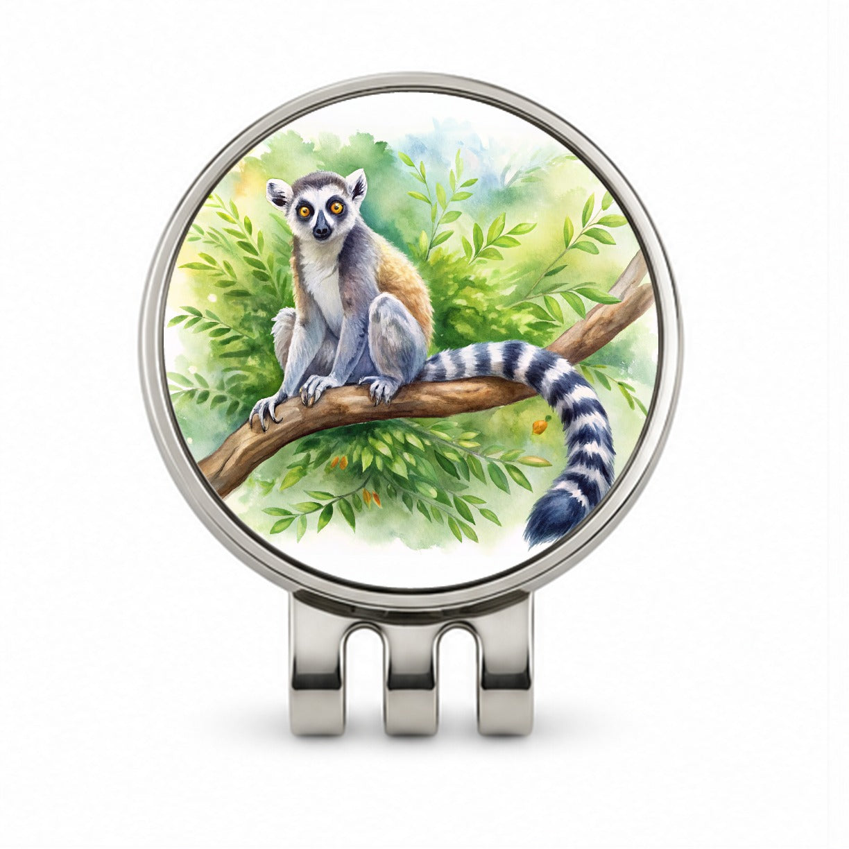 Ring-Tailed Lemur In Tree Watercolor Golf Hat Clip with Ball Marker