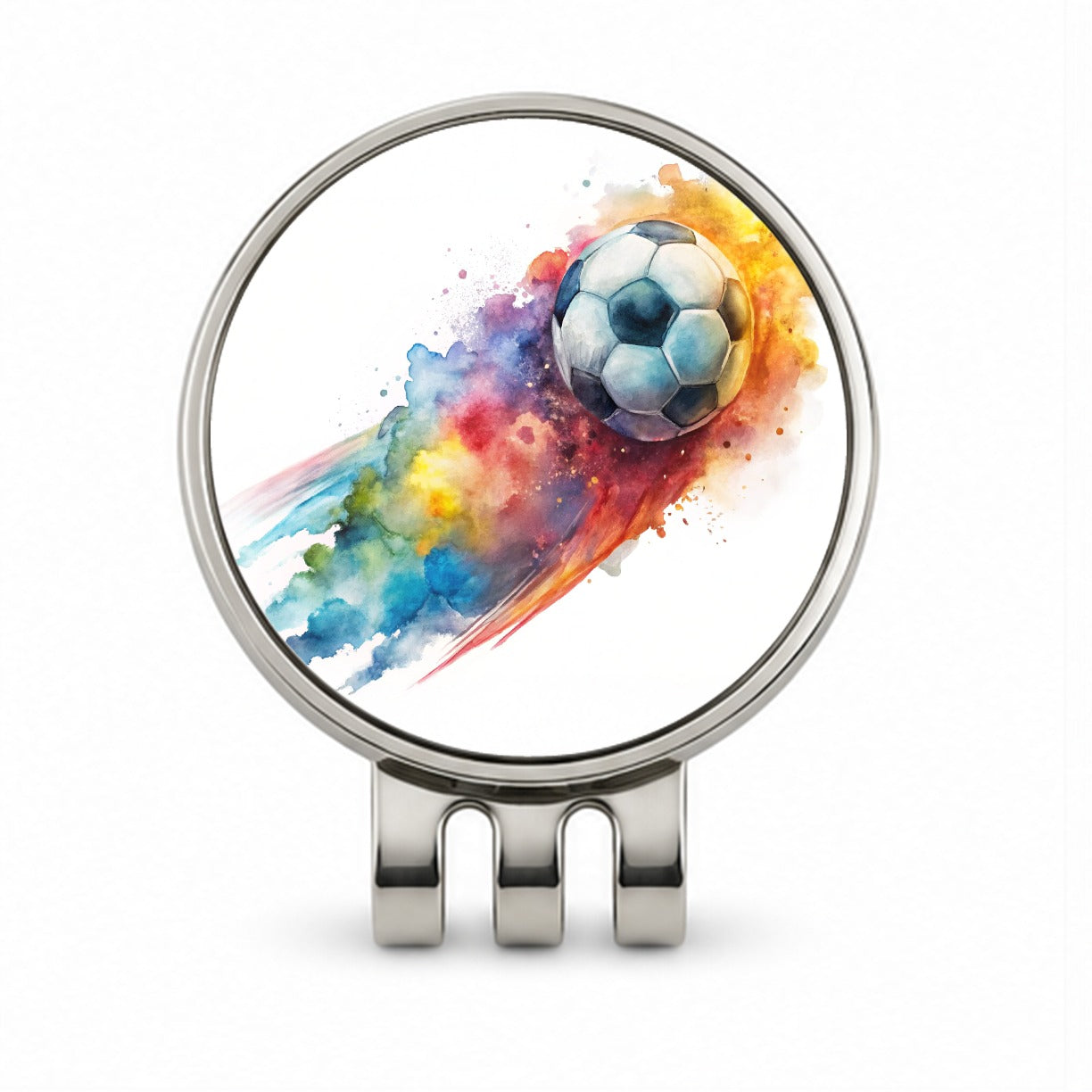 Soccer Ball Rocketing Through The Air Watercolor Golf Hat Clip with Ball Marker