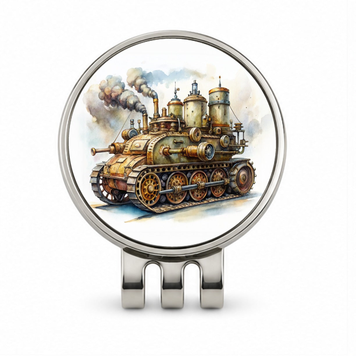 Steampunk Steam Engine Tank Fantasy Sci-fi Golf Hat Clip with Ball Marker