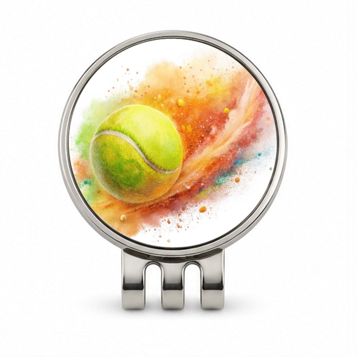 Tennis Ball Rocketing Through The Air Watercolor Golf Hat Clip with Ball Marker