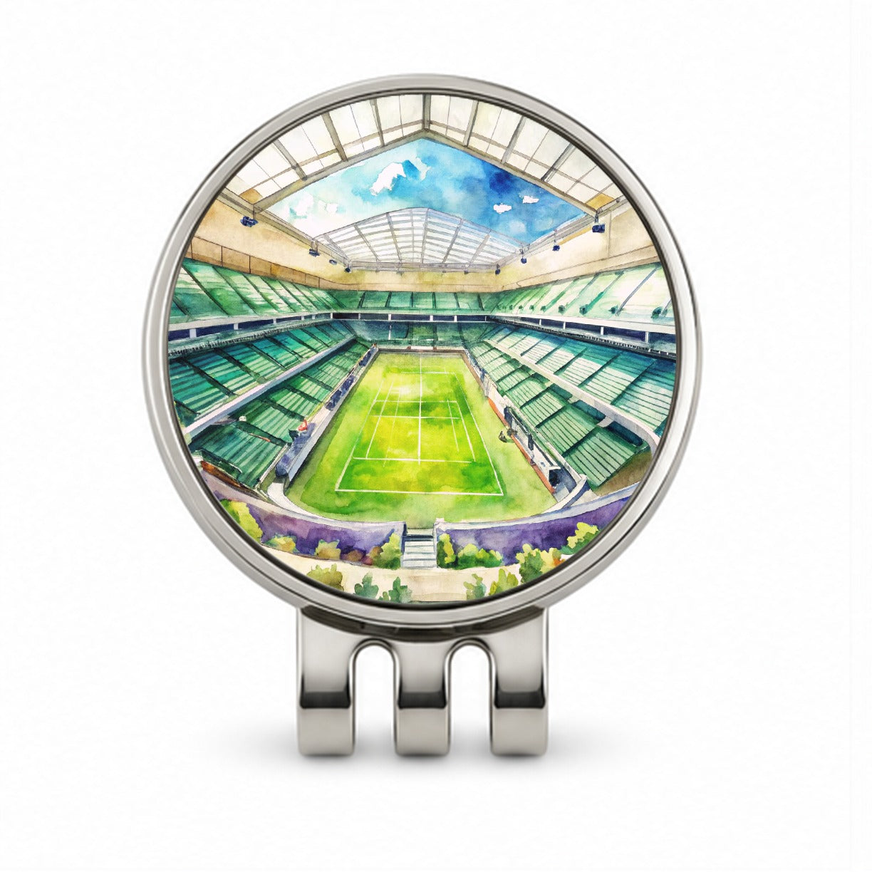Tennis Stadium Center Court Watercolor Golf Hat Clip with Ball Marker
