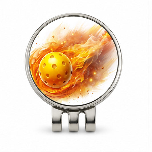 Yellow Pickleball Ball Rocketing Through The Air Golf Hat Clip with Ball Marker