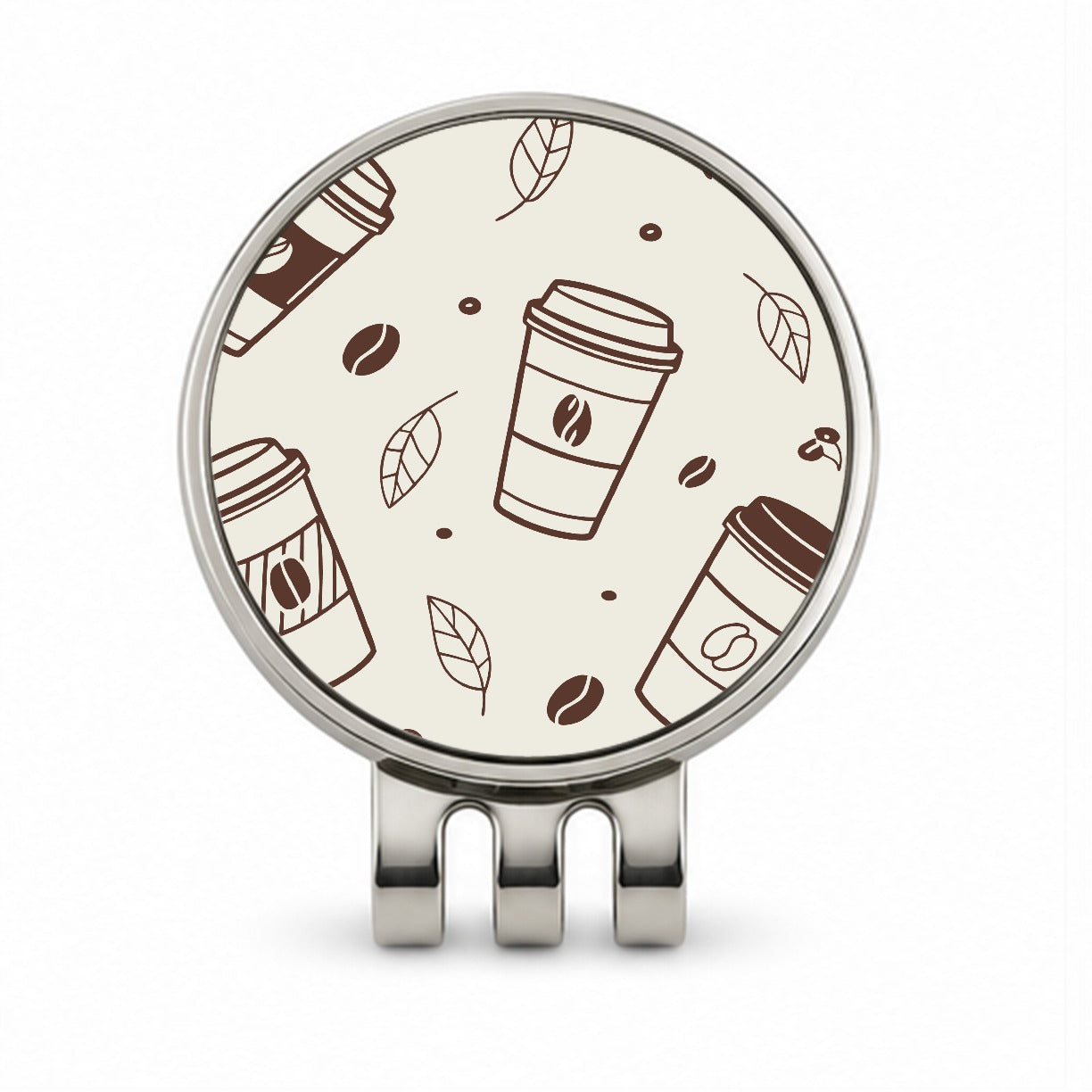 Coffee Cups Scattered Golf Hat Clip with Ball Marker
