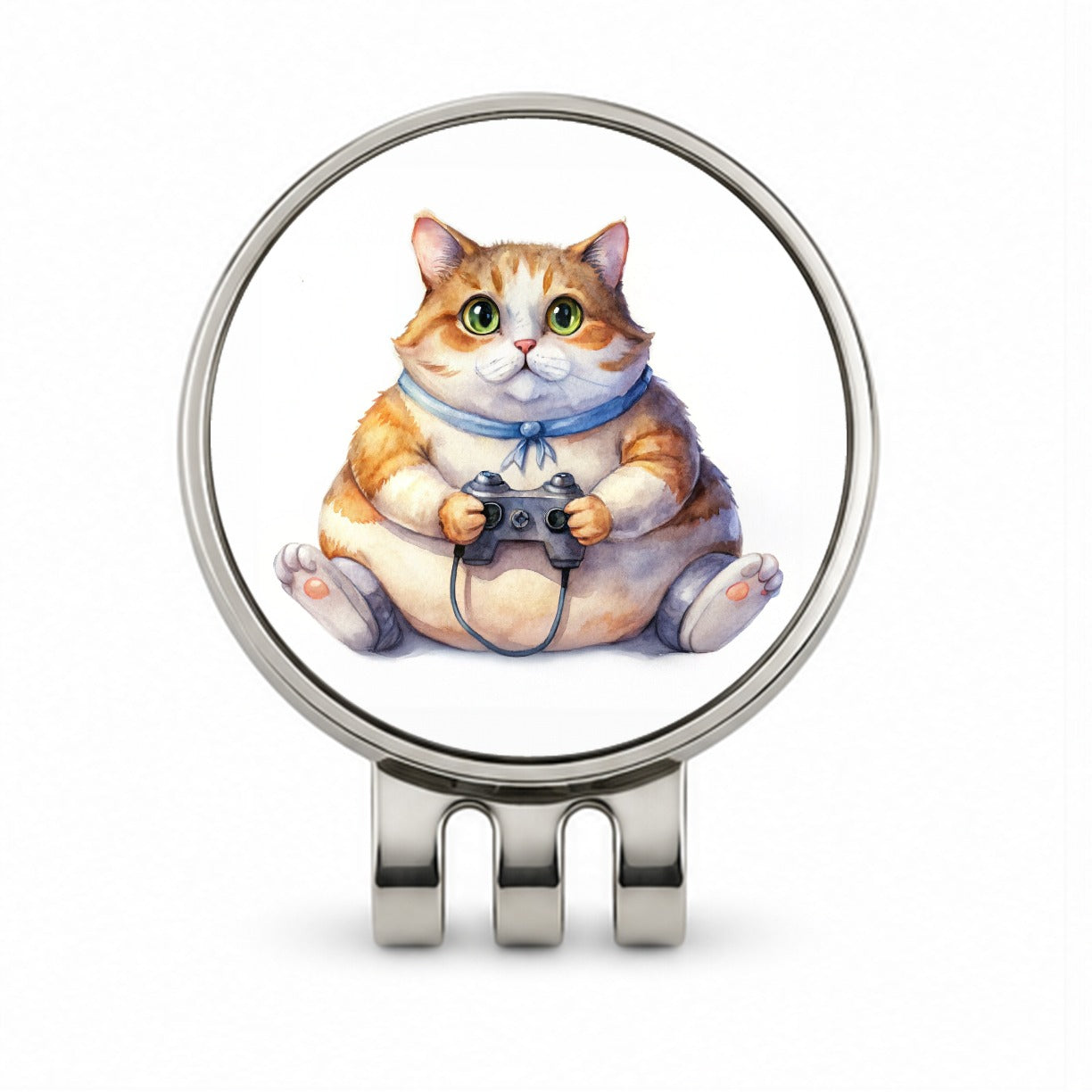 Fat Gamer Kitty Golf Hat Clip with Ball Marker