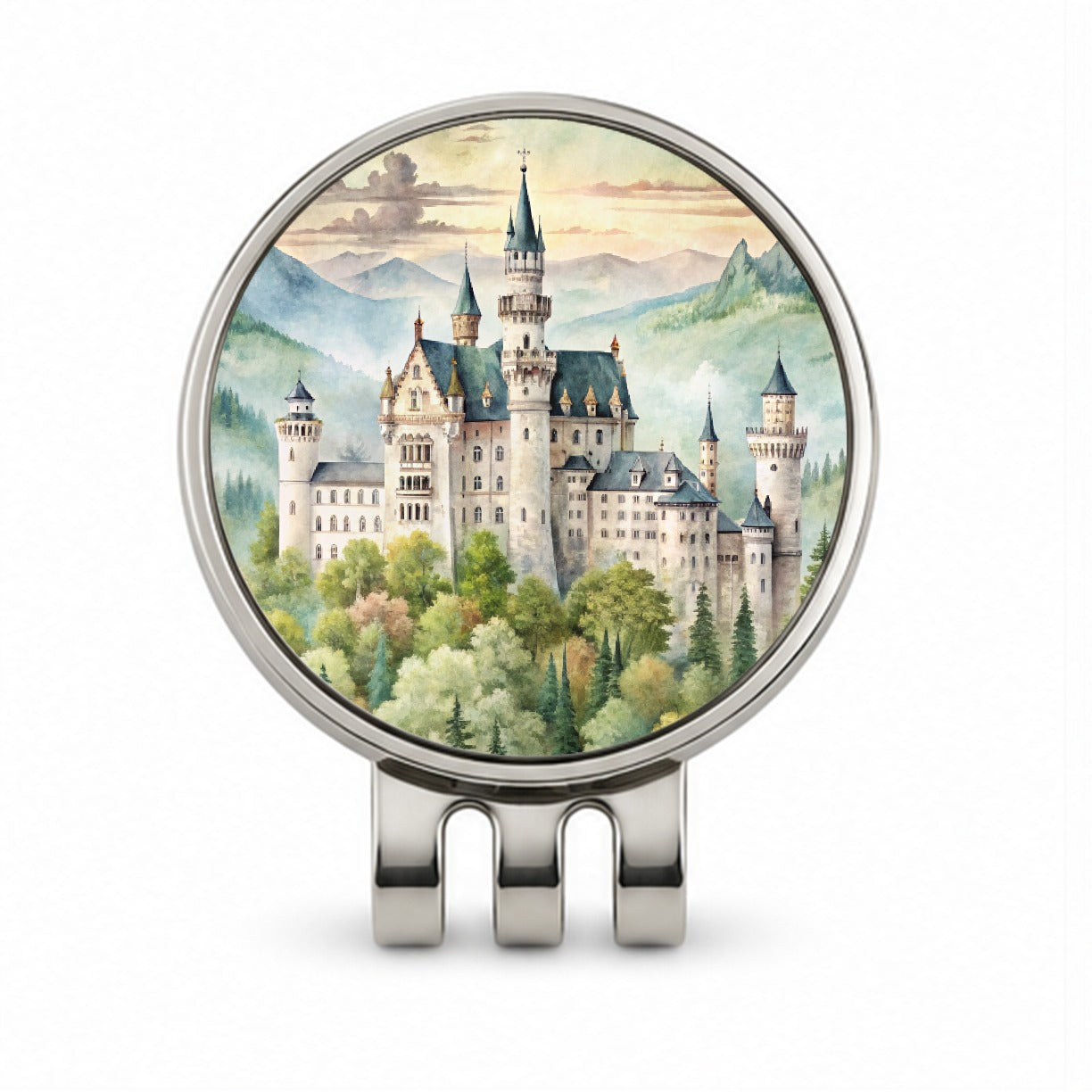 German Castle Watercolor Beautiful Neuschwanstein Golf Hat Clip with Ball Marker