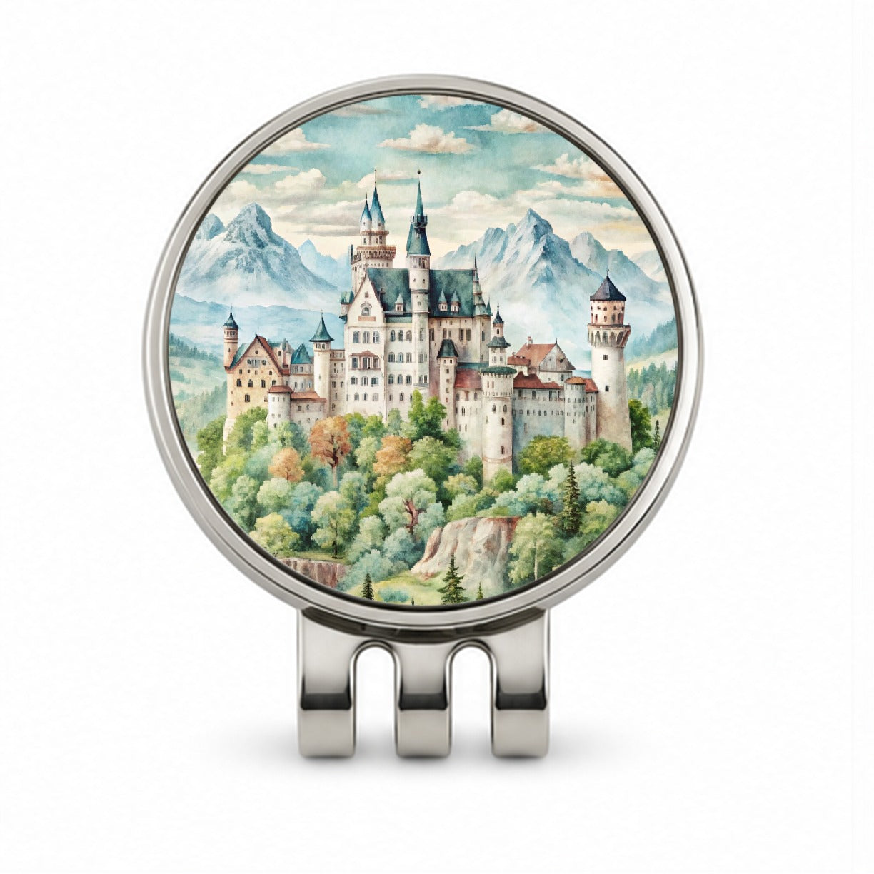 German Castle Watercolor Neuschwanstein Golf Hat Clip with Ball Marker