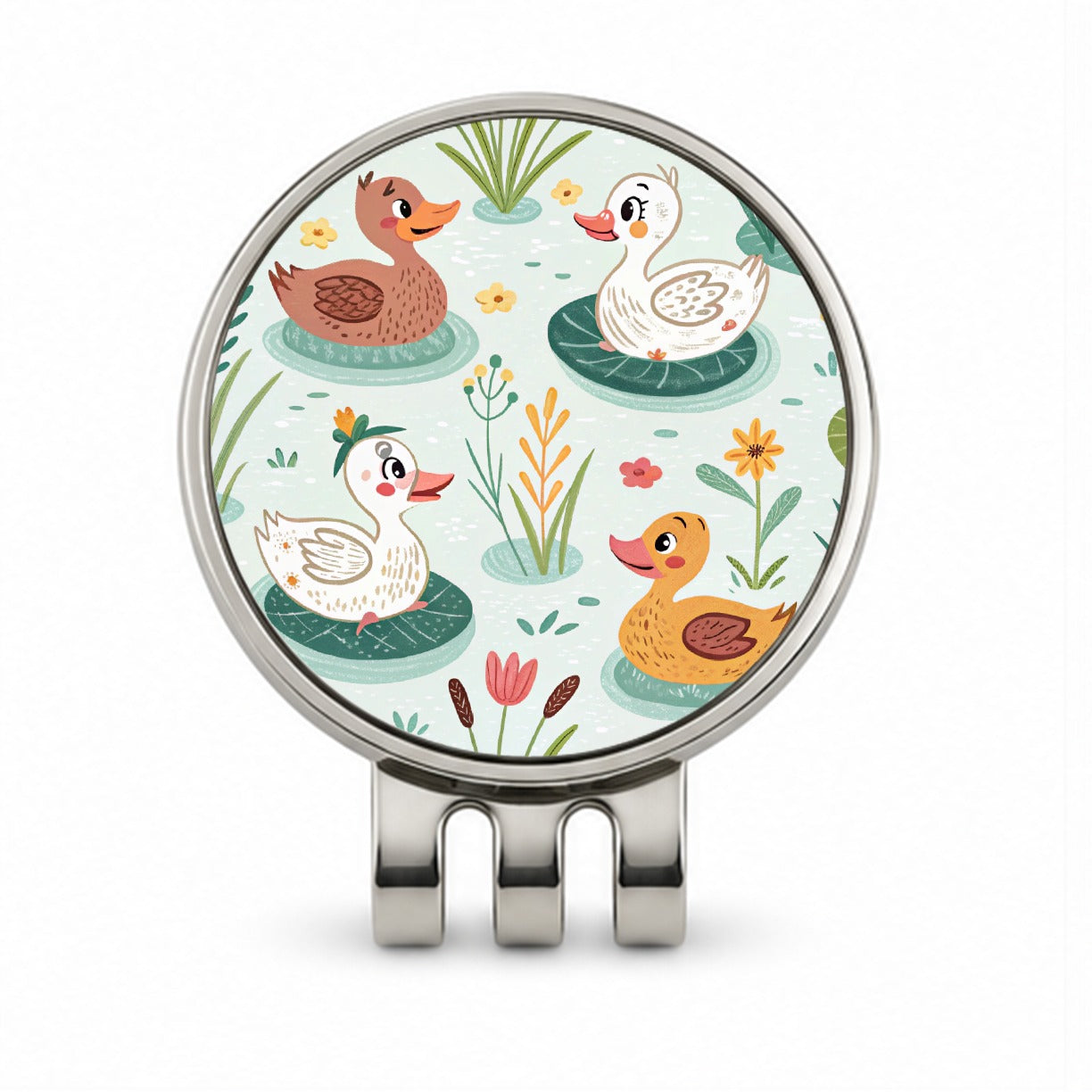 Cute Ducks In Pond Golf Hat Clip with Ball Marker