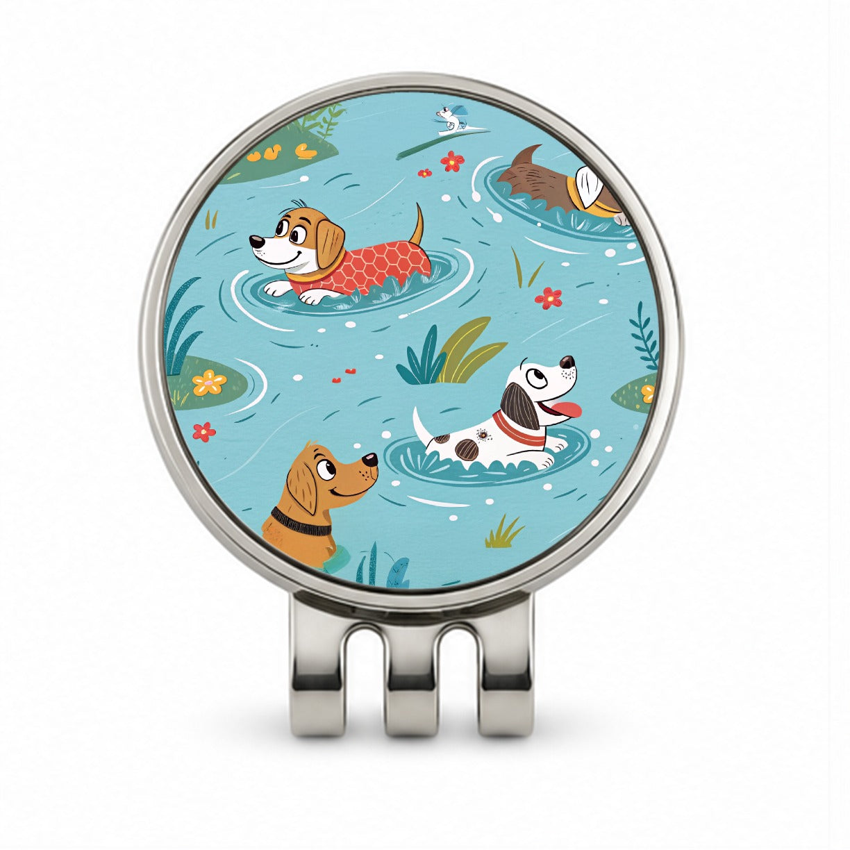 Dogs Swimming Playing In Pond Golf Hat Clip with Ball Marker