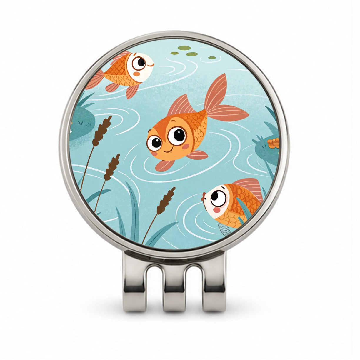 Gold Fish Swimming In Pond Golf Hat Clip with Ball Marker