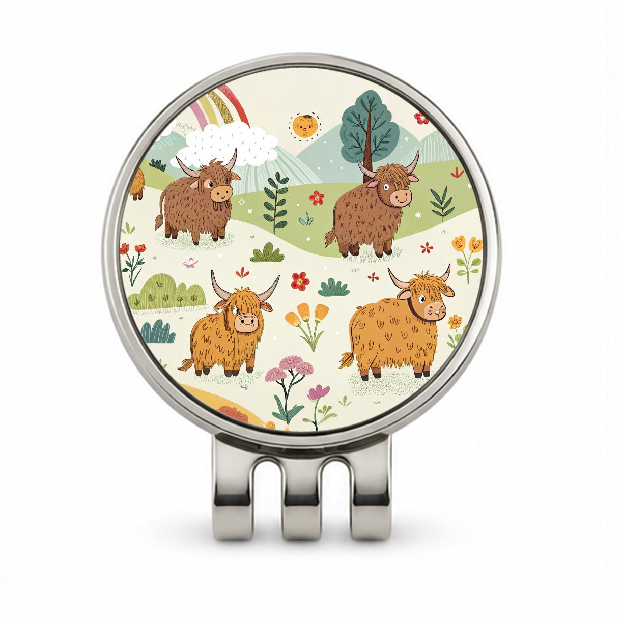 Highland Cows Scattered Golf Hat Clip with Ball Marker