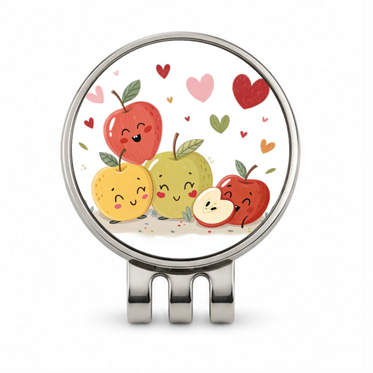 Kawaii Apples And Hearts Golf Hat Clip with Ball Marker
