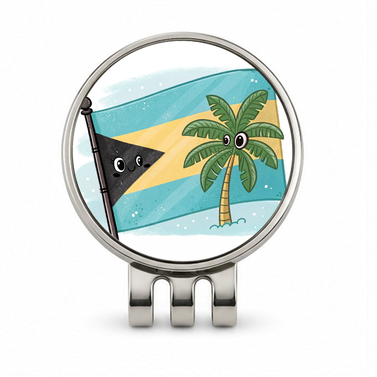Kawaii Bahamas Flag Golf Hat Clip with Ball Marker