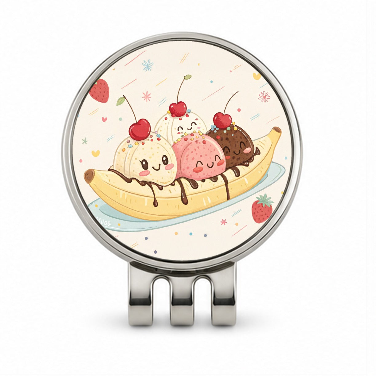 Kawaii Banana Split Ice Cream Golf Hat Clip with Ball Marker