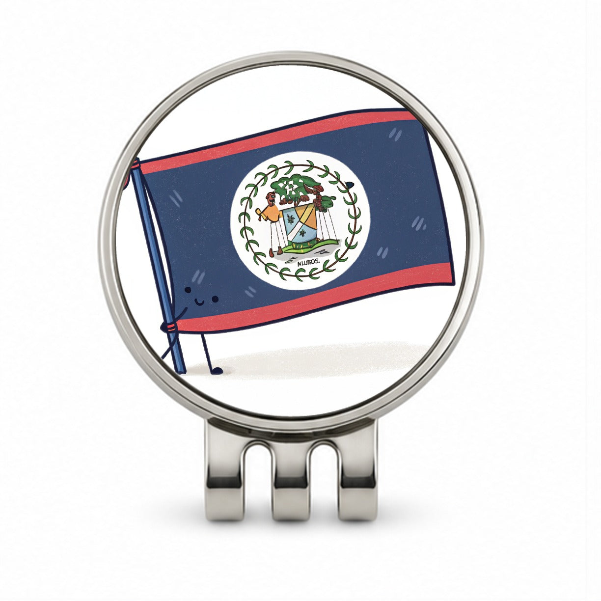 Kawaii Belize Flag Golf Hat Clip with Ball Marker