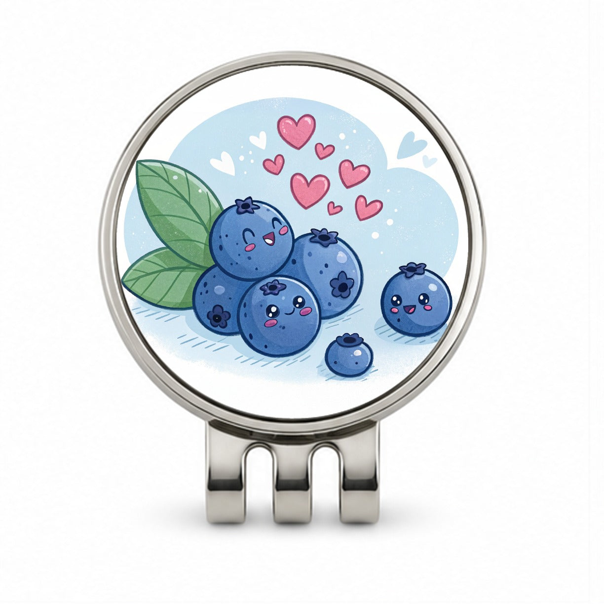 Kawaii Blueberries And Hearts Golf Hat Clip with Ball Marker