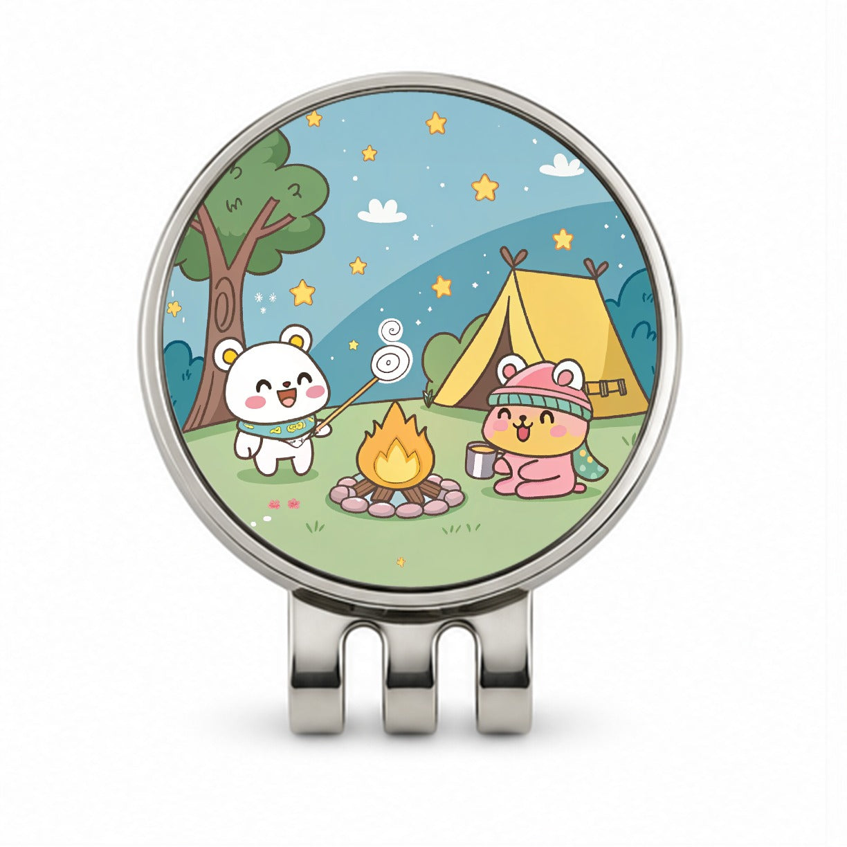Kawaii Camping Campfire Tent Golf Hat Clip with Ball Marker