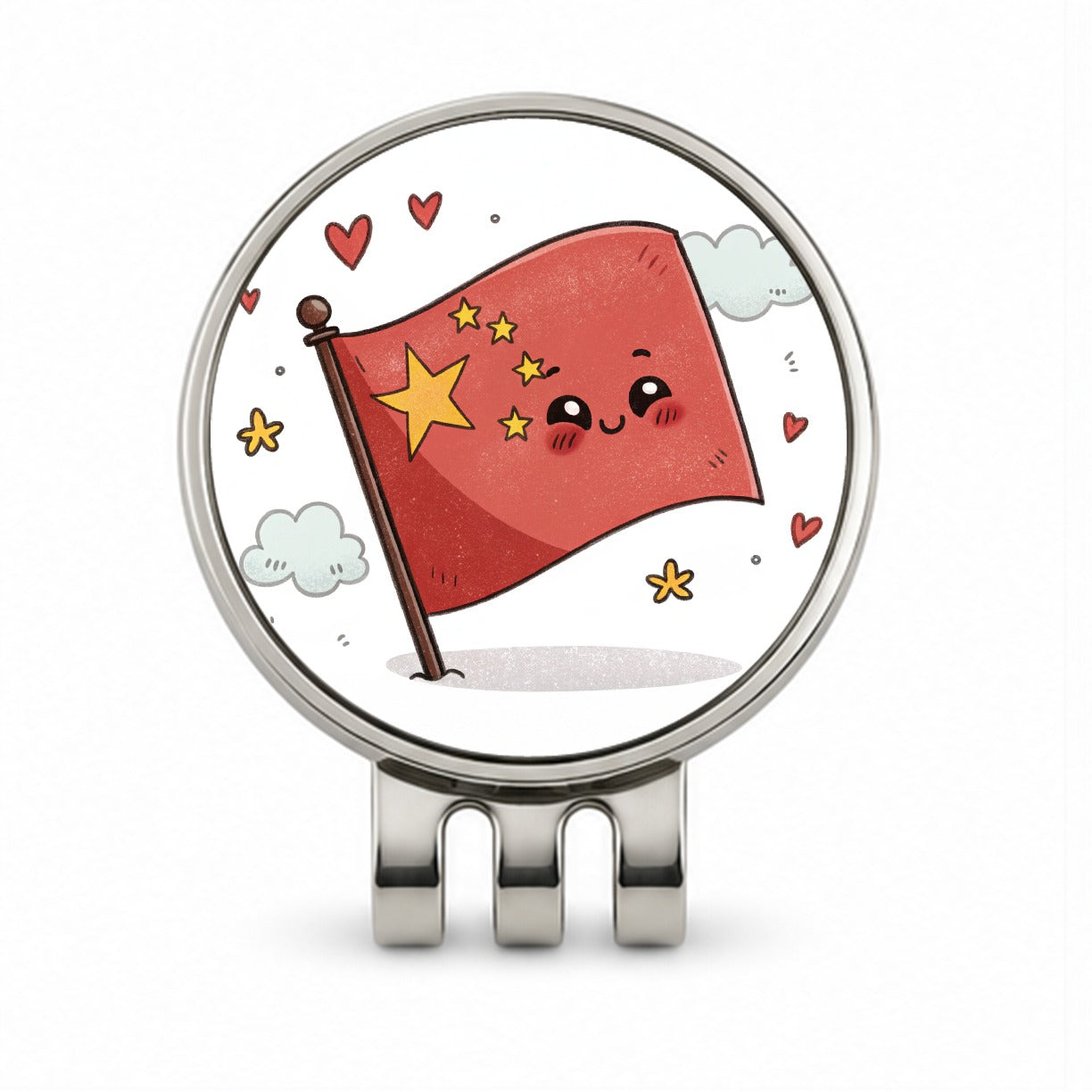 Kawaii China Flag Golf Hat Clip with Ball Marker