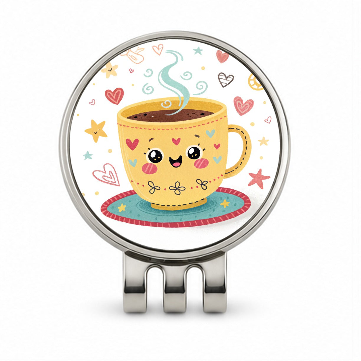 Kawaii Coffee Cup Golf Hat Clip with Ball Marker