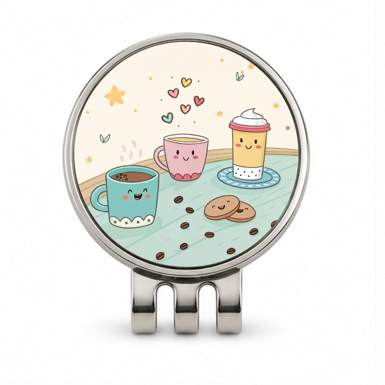 Kawaii Coffee Cups Latte Cappuccino Golf Hat Clip with Ball Marker