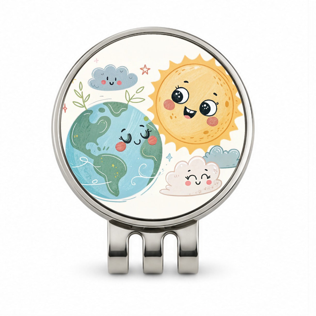 Kawaii Earth And Sun Golf Hat Clip with Ball Marker