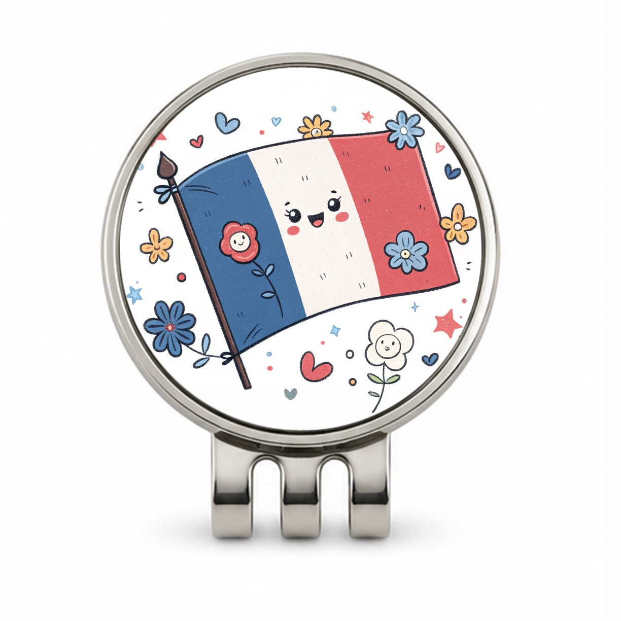 Kawaii France Flag Golf Hat Clip with Ball Marker