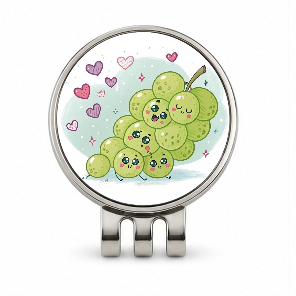 Kawaii Green Grapes And Hearts Golf Hat Clip with Ball Marker