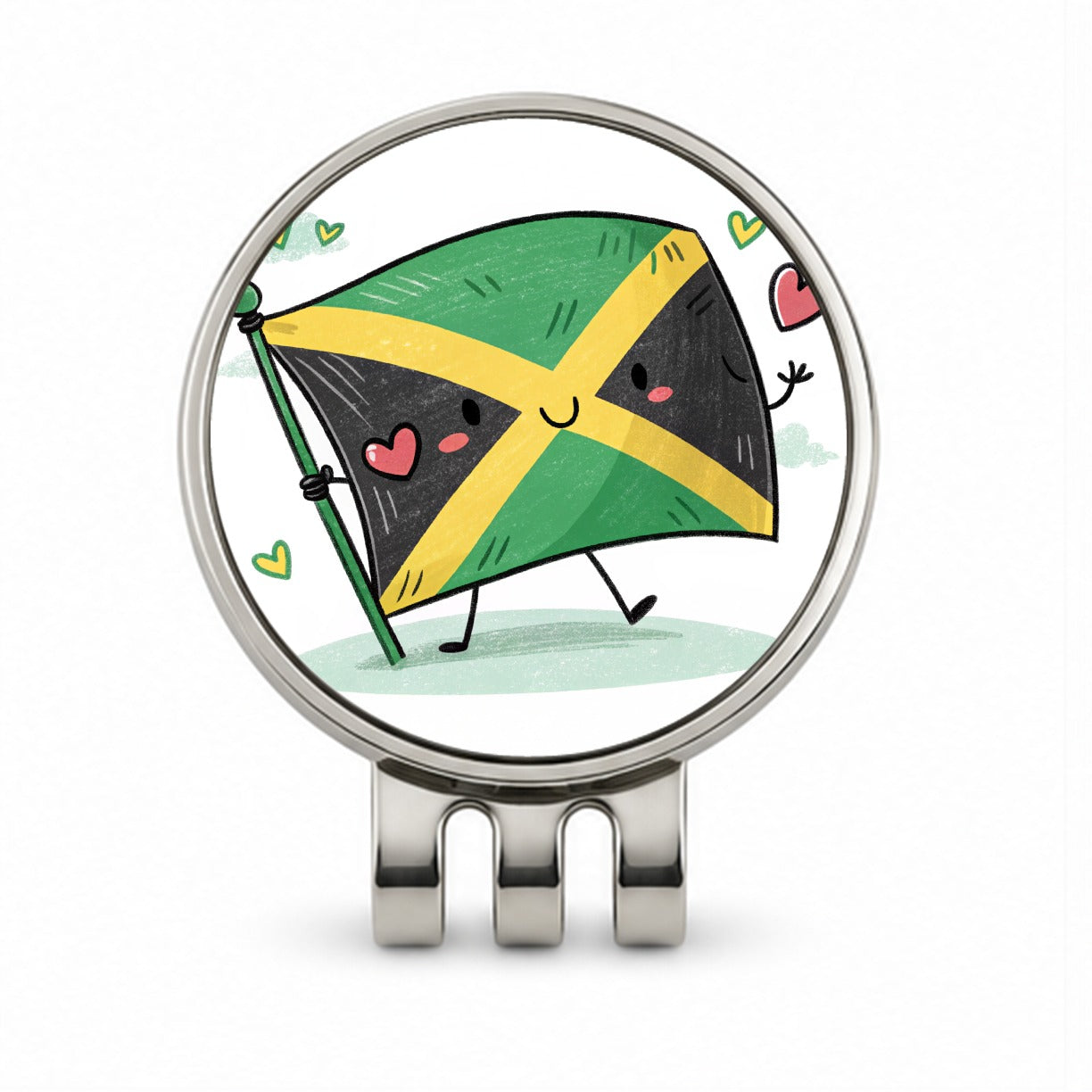 Kawaii Jamaica Flag Golf Hat Clip with Ball Marker