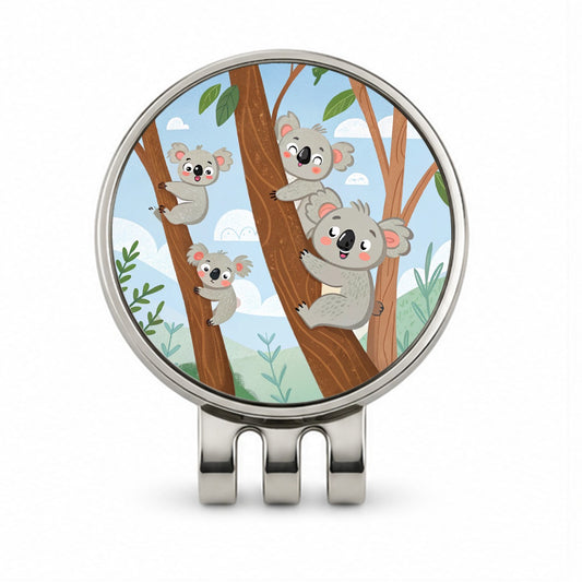 Kawaii Koala Bears Climbing Trees Golf Hat Clip with Ball Marker