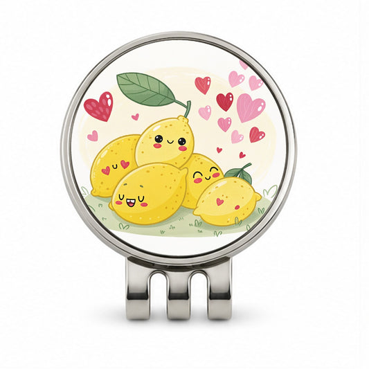 Kawaii Lemons And Hearts Golf Hat Clip with Ball Marker
