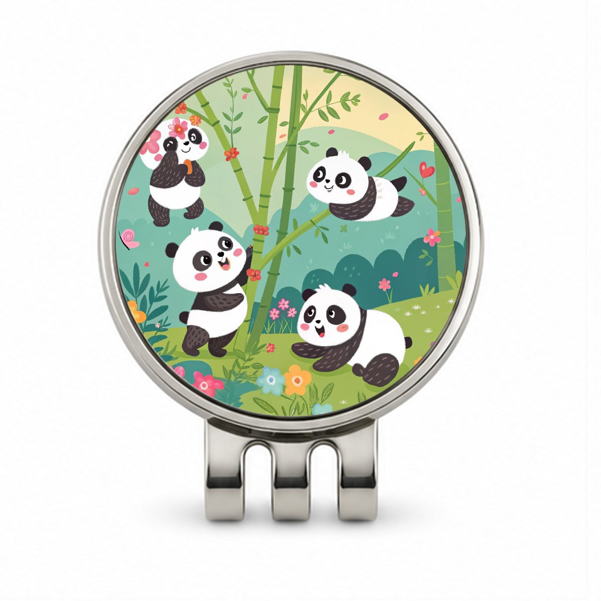 Kawaii Pandas Golf Hat Clip with Ball Marker
