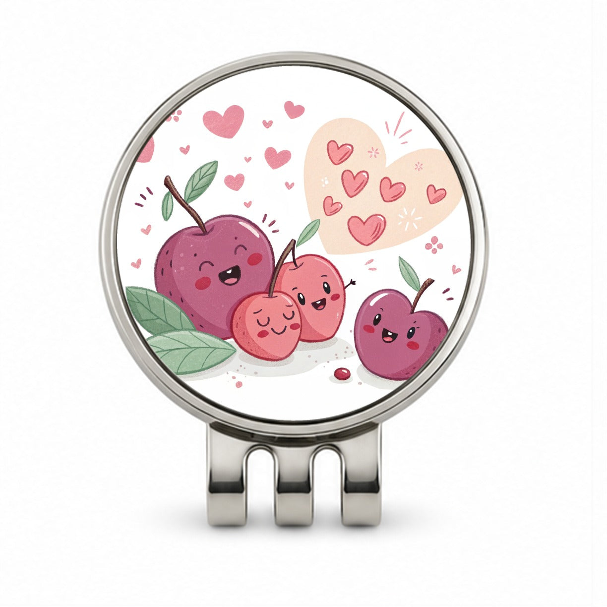 Kawaii Plums And Hearts Golf Hat Clip with Ball Marker