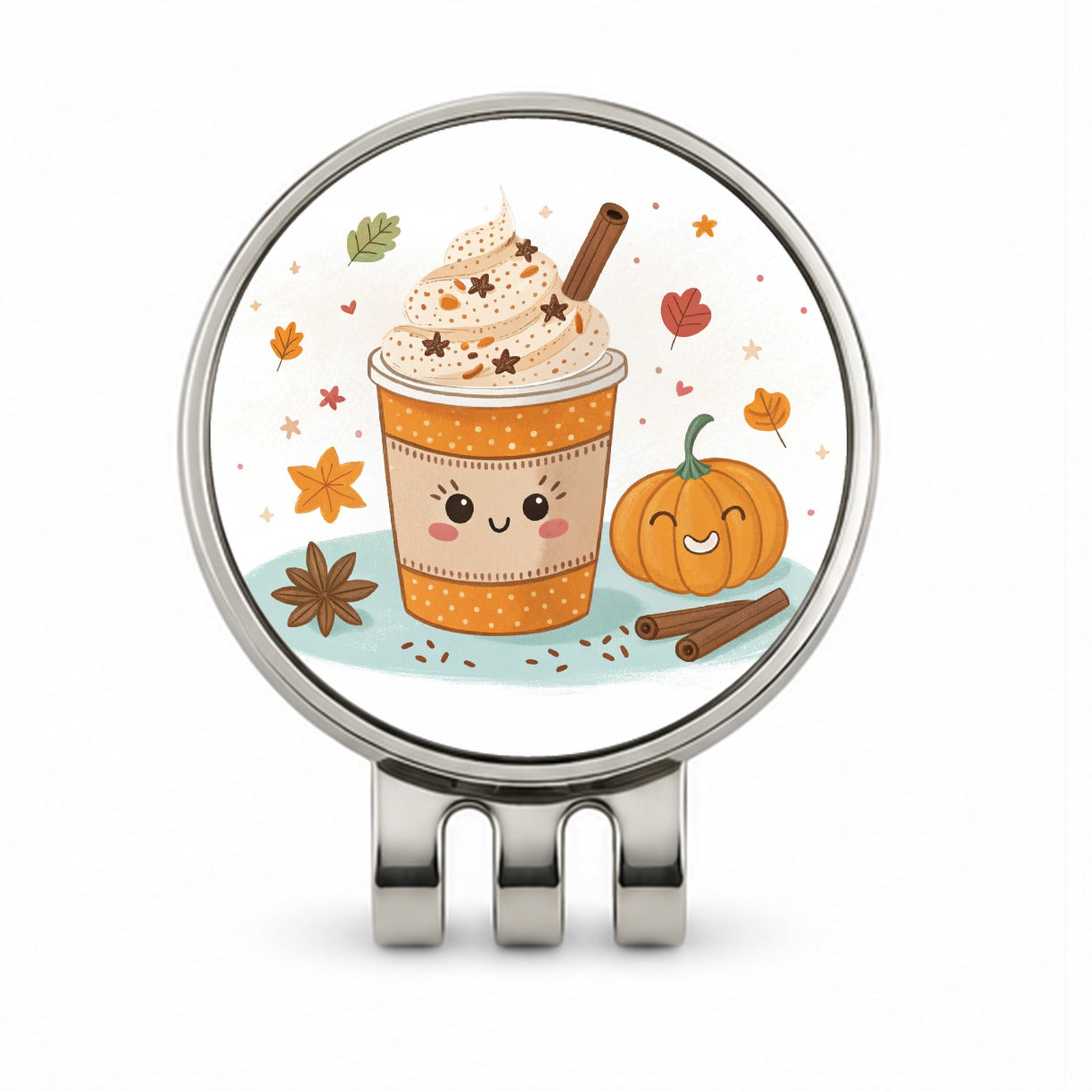 Kawaii Pumpkin Spice Latte Coffee Golf Hat Clip with Ball Marker