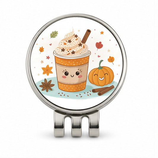 Kawaii Pumpkin Spice Latte Coffee Golf Hat Clip with Ball Marker