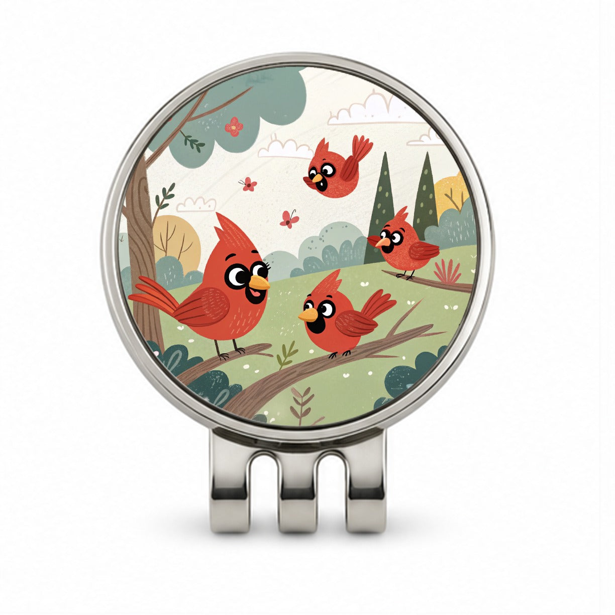 Kawaii Red Cardinals Birds Golf Hat Clip with Ball Marker