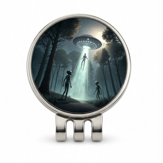Alien Abduction in the Woods Sci-fi Golf Hat Clip with Ball Marker